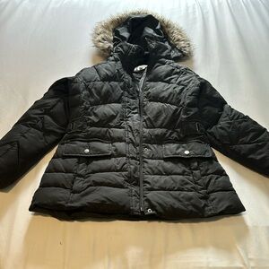 [larry levine] black puffy jacket w/fur hood size S
